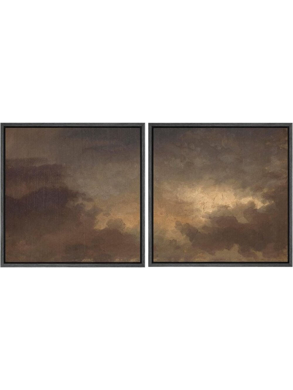 Moody Brown Cloudscape Canvas Wall Art Set - Modern Abstract Sky Decor 24"x24